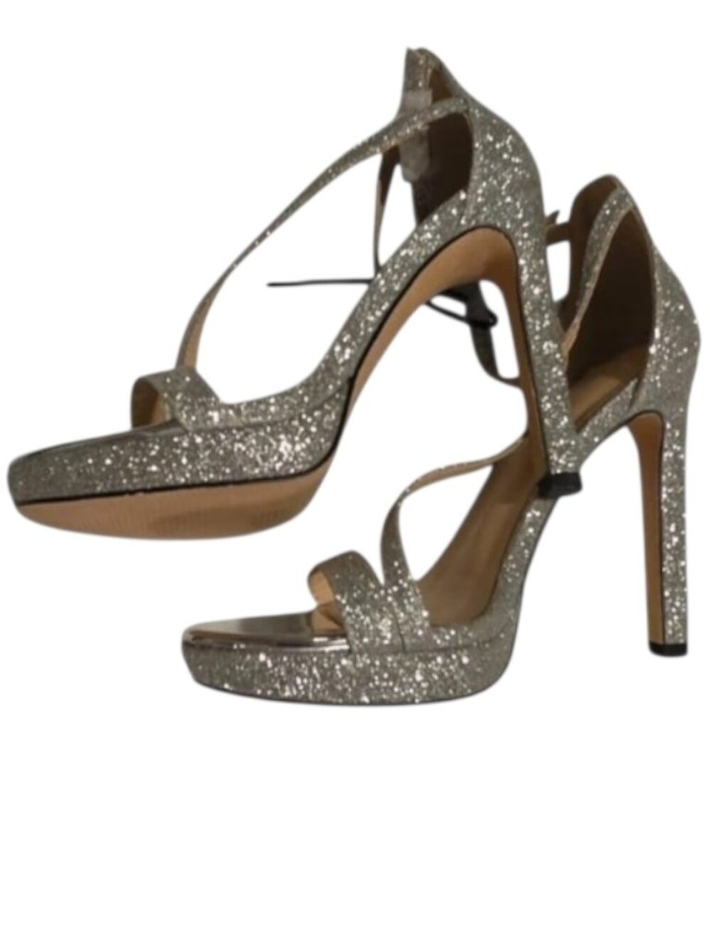 Silver Glitter Open Toe High Heels Shoes Ankle Straps Wedding Bride Bridal Party